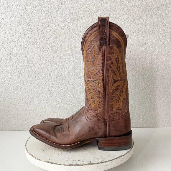 Rod Patrick Mens Cowboy Boots 8.5A Perro Loco Brown Leather Western Square Toe - Picture 4 of 12